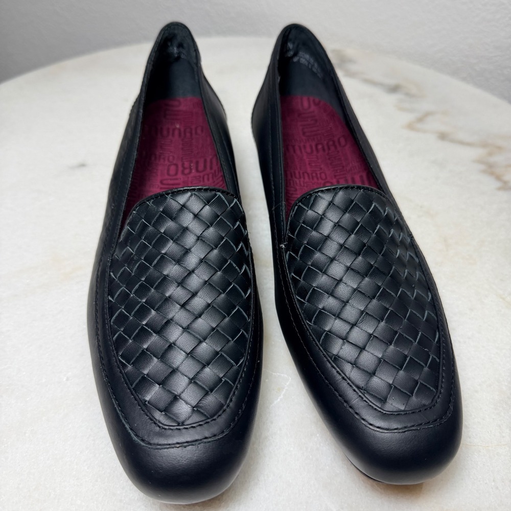 NWOT‎ Munro Karter Black Leather Woven  Loafers Flats Womens 10N